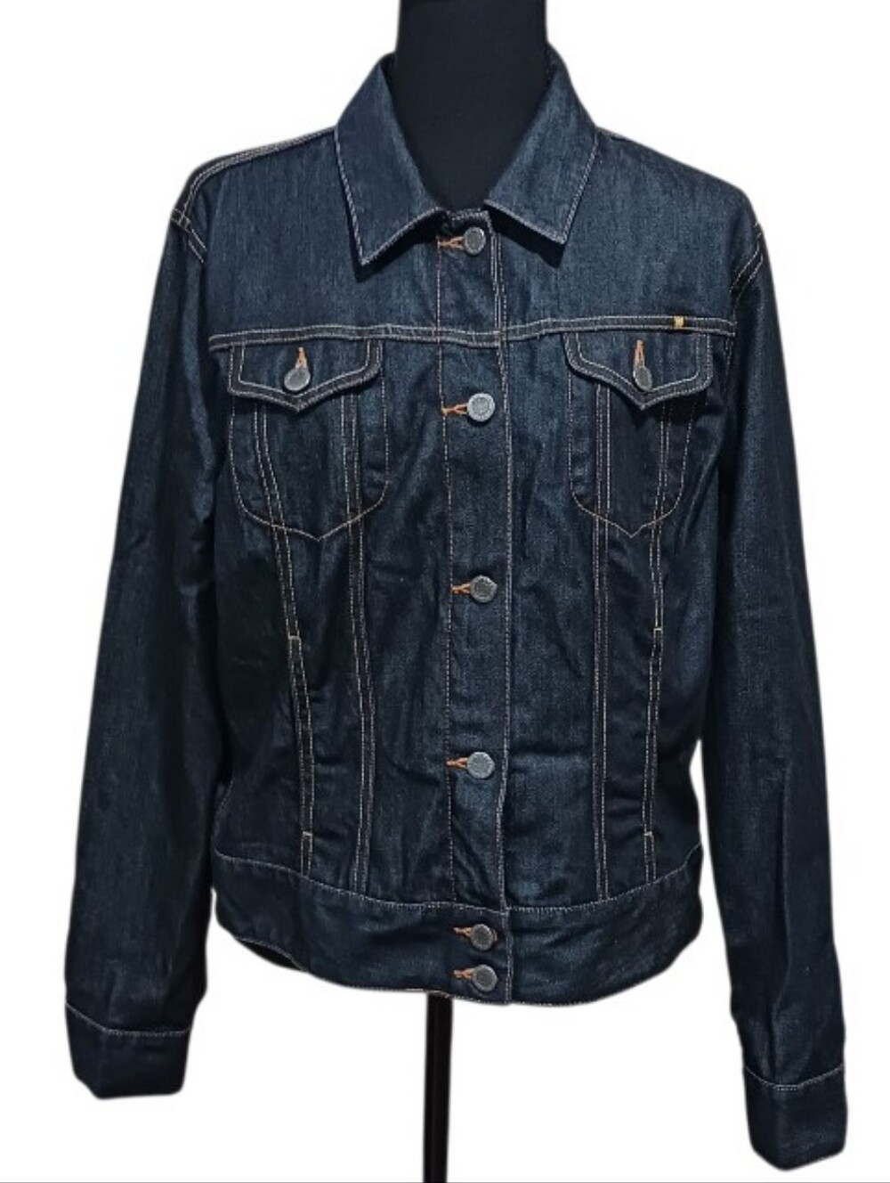 Lucky Brand Y2K Adelaide Denim Trucker Jacket Yin Yang Dark Resin Wash - Picture 2 of 10